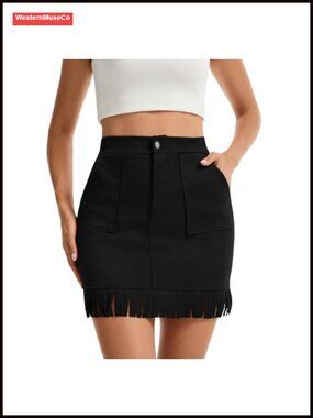 Faux Suede Fringe Mini Skirt High Waisted Western Cowgirl Concert